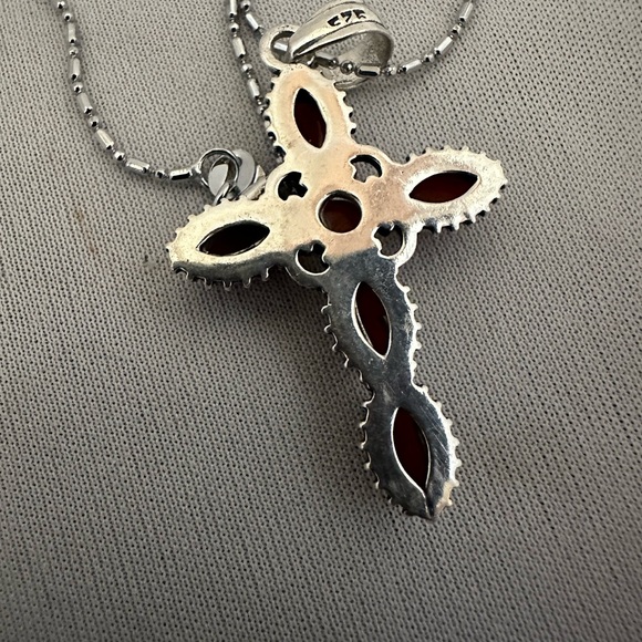 Sterling silver cross with carnelian stones - Picture 5 of 7